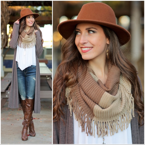 ✨LAST ONE✨Mocha Colorblock Fringe Infinity Scarf - Picture 2 of 3